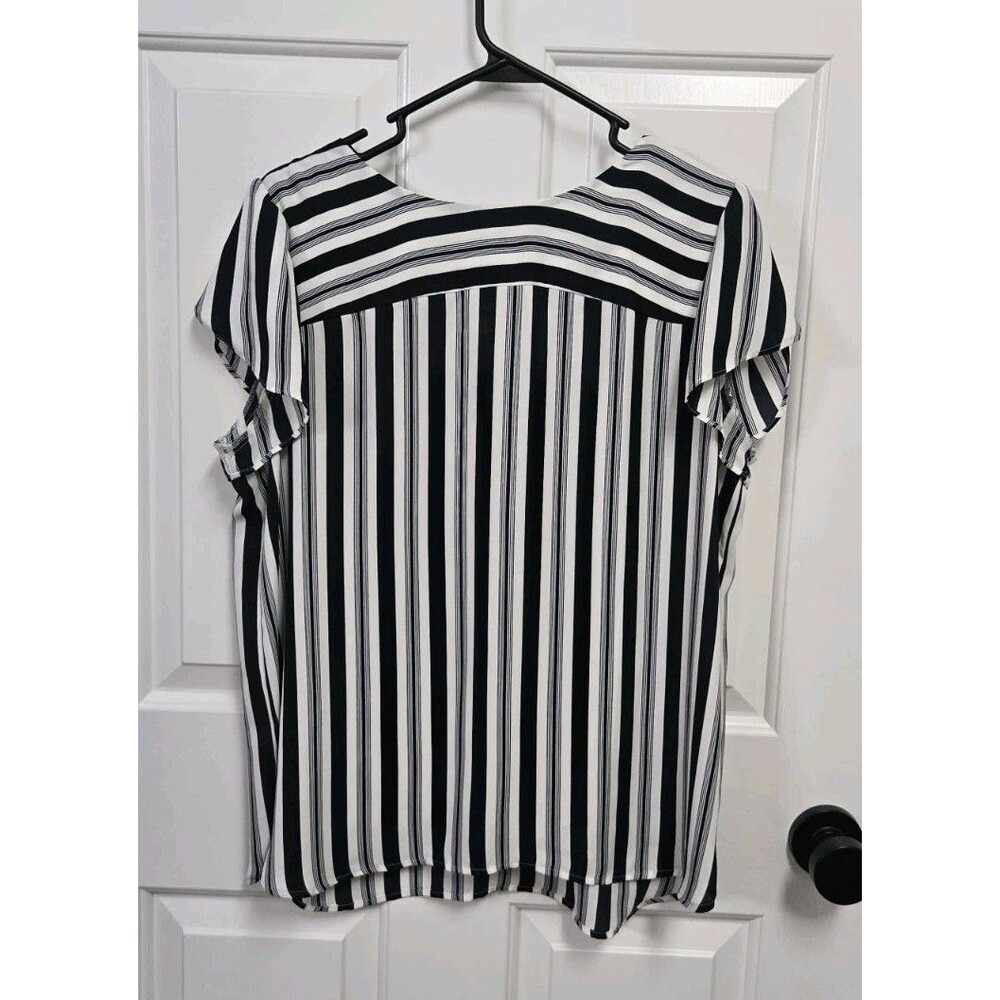 Loft White Navy Striped Blouse Size Large